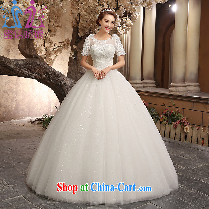 Honey, bride wedding dresses 2015 New a Field shoulder for maximum code graphics thin straps with a short-sleeved lace Korean Princess dresses Home wedding white XXL
