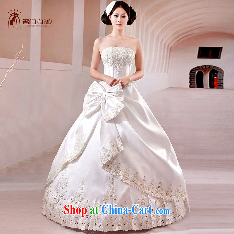 The bride's wedding dresses new Korean-style wedding Korean Princess Mary Magdalene chest long-tail wedding 502 white tail, S