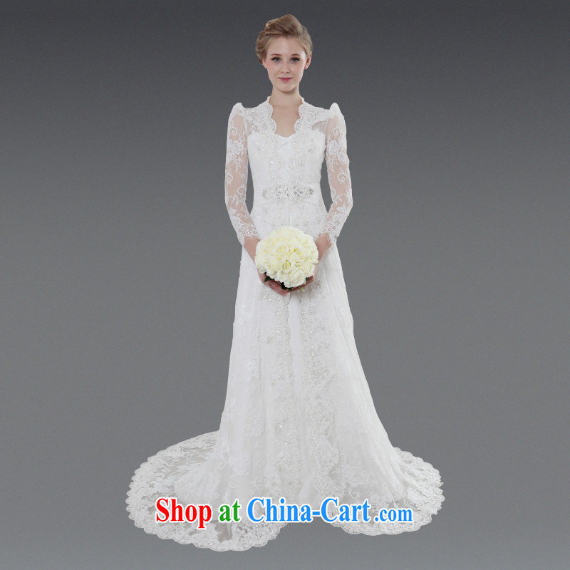 2015 new lace wedding dresses Palace terrace shoulder bag Korean version of the greater code custom parquet drill wedding long-sleeved retro, for 40121043 white XL code 30 days pre-sale
