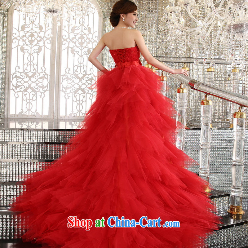 Honey, bride 2015 new front short, long-tail wedding red lace Royal Princess Korean bridal toast serving red L, honey, bride, shopping on the Internet