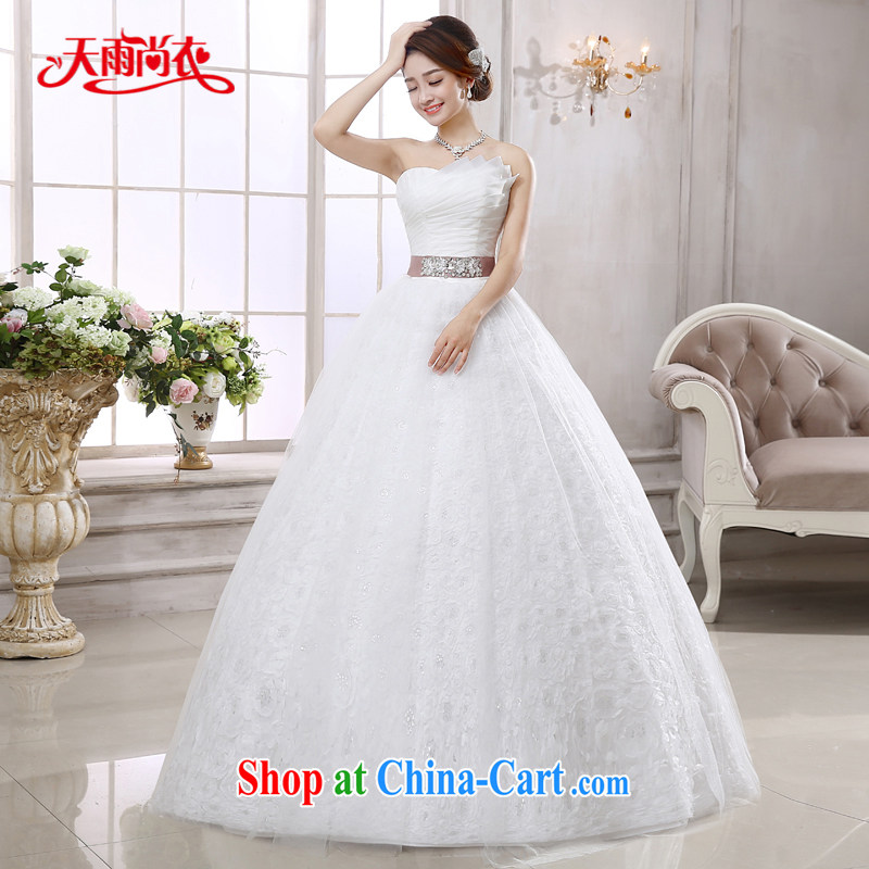 Rain is still clothing bridal wedding dress 2015 new stylish chest bare minimalist elegance Princess with binding with white wedding HS 874 white S