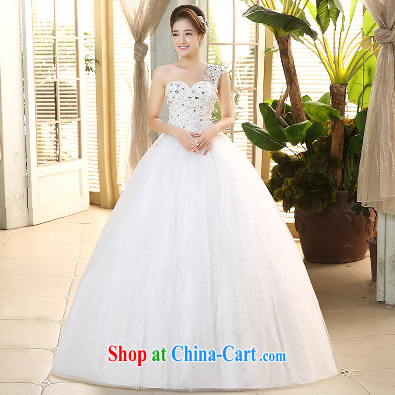 The United States, wedding dresses 2015 new gauze inserts drill lace flowers single shoulder Korean Beauty graphics thin straps with yarn H - 71 white XL
