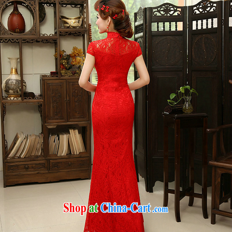 Still, 12,014 new Chinese marriages red crowsfoot lace long cheongsam dress Al 00,308 red XL, it's a, online shopping