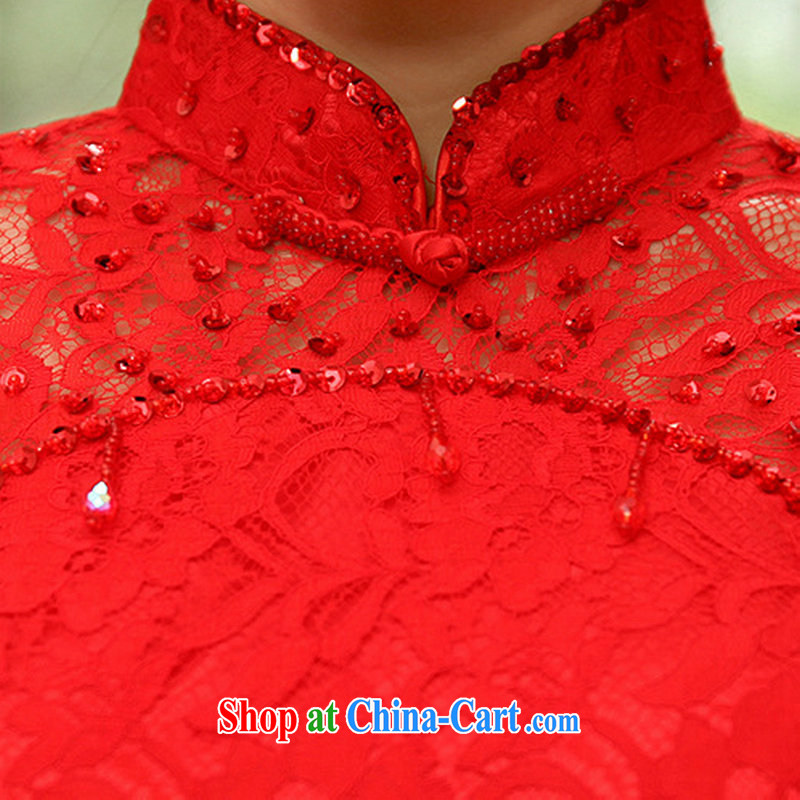 Still, 12,014 new Chinese marriages red crowsfoot lace long cheongsam dress Al 00,308 red XL, it's a, online shopping