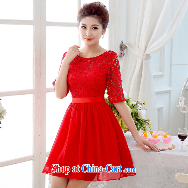 The Chronicles of Narnia bridal wedding dress 2015 wedding dresses red Openwork lace short bows service bridesmaid dress Red N 15 - 002 XXL pictures, price, brand platters! Elections are good character, the national distribution, so why buy now enjoy more preferential! Health