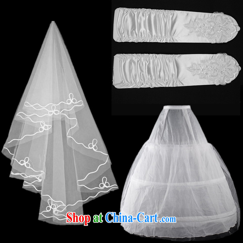 Serving a good solid bridal accessories wedding dresses the mandatory wedding and yarn gloves petticoat support 3-Piece white