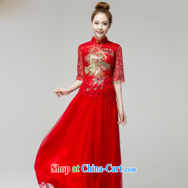 Ellenberger 2015 China wind improved long-sleeved gown cheongsam Chinese marriages fashion toast service 9163 red XXXL