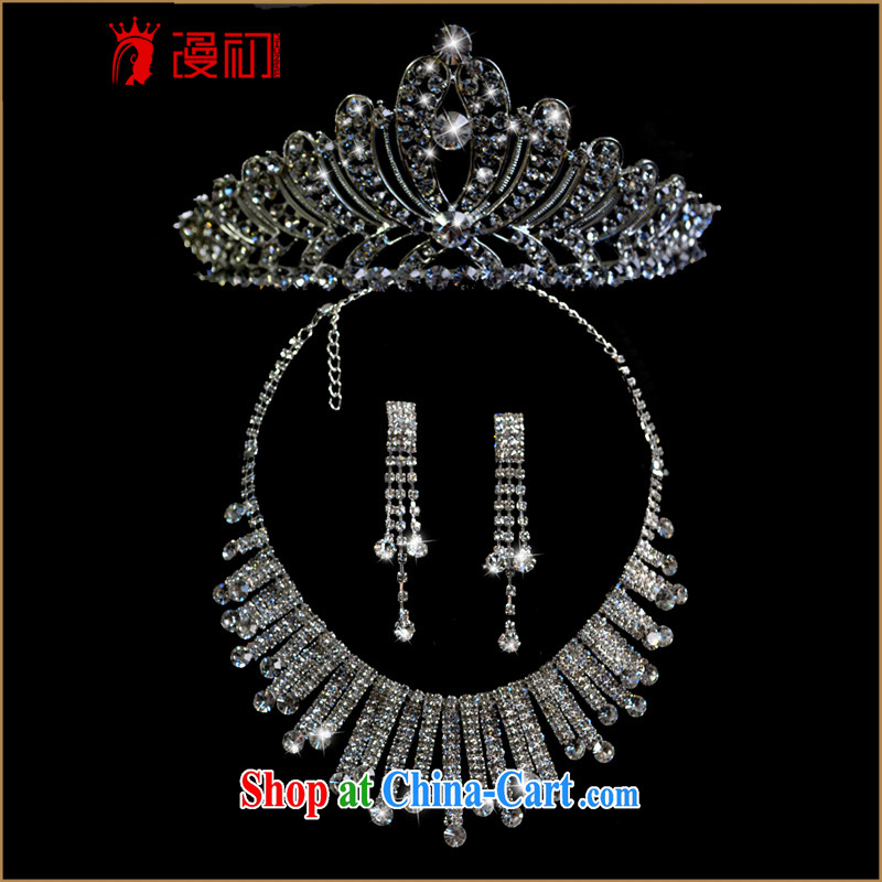 Early definition 2015 new wedding jewelry bridal wedding Crown necklace ear fall into 3 piece set high quality wedding accessories, diffuse, and shopping on the Internet