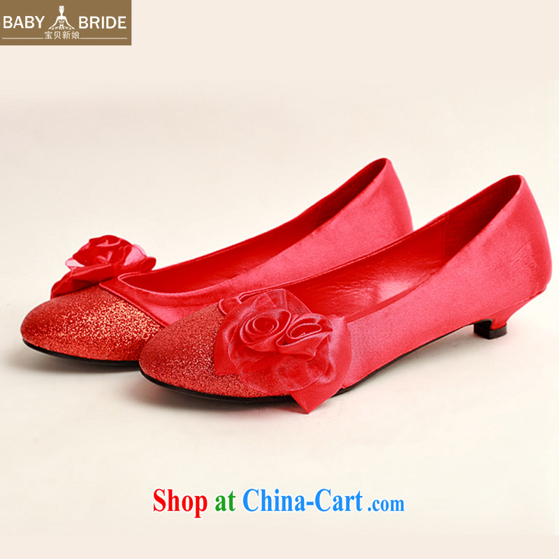 My dear bride Korean wedding shoes Red flat wedding shoes wedding shoes wedding shoes low heel shoes dresses larger pregnant single shoes Red Red 39