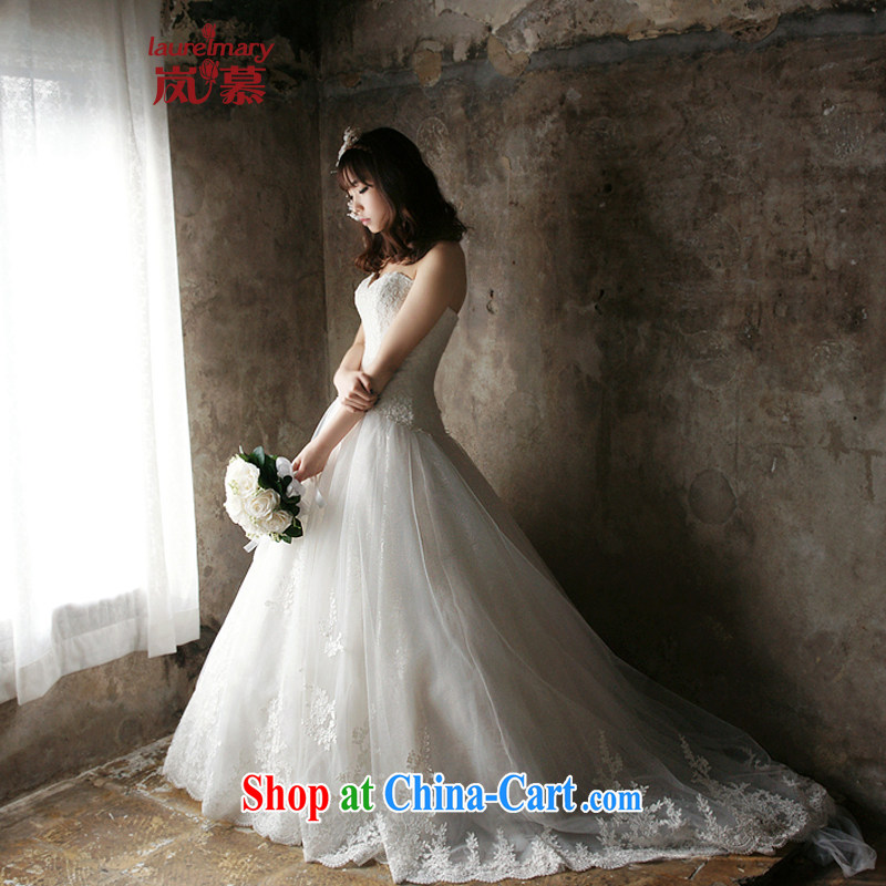 LAURELMARY sponsors the 2015 new Korean stylish and elegant heart-shaped bare chest lace-up waist graphics thin A swing-tail shaggy dress bridal wedding White (picture) Custom size (please contact Customer Service), sponsors, and shopping on the Internet