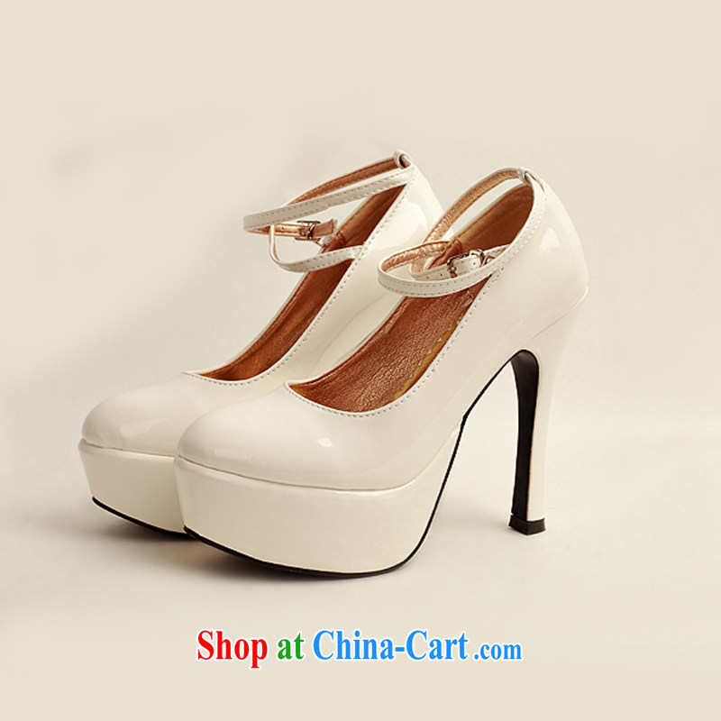 Flower Angel Cayman 2014 women shoes new varnished leather, smooth flash, deluxe waterproof single bridal shoes bridal shoes white, round-head high-heel shoes 39, flower Angel (DUOQIMAN), shopping on the Internet
