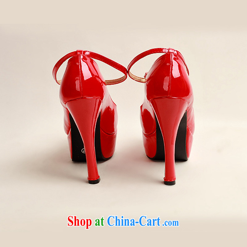Flower Angel Cayman 2014 women shoes new varnished leather, smooth flash, deluxe waterproof single bridal shoes bridal shoes red, round-head high-heel shoes 39, flower Angel (DUOQIMAN), shopping on the Internet