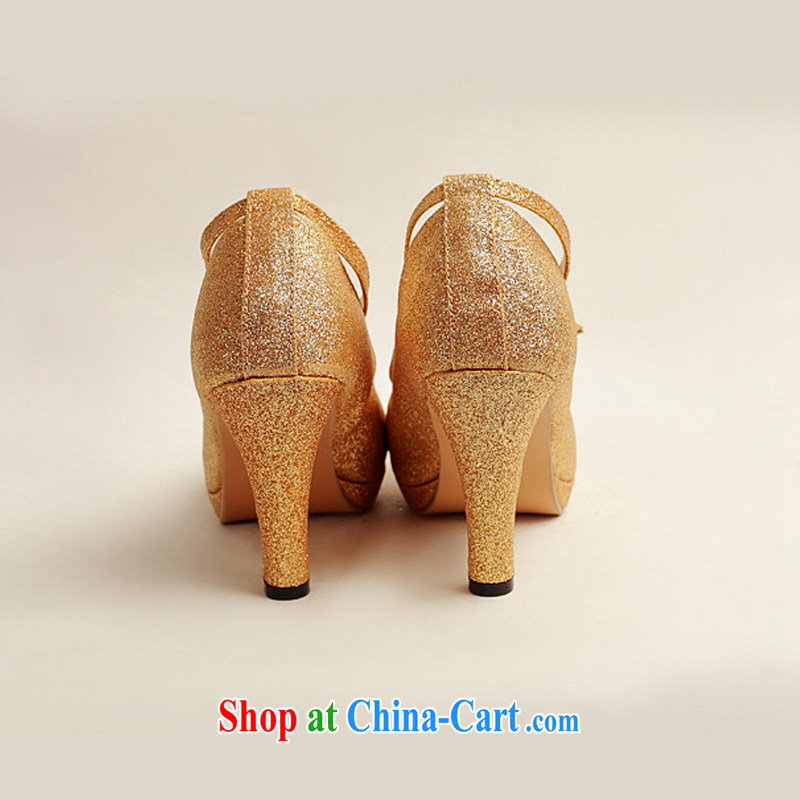Flower Angel Cayman wedding shoes winter Gold high-heel shoes, 2014 new female gold high-heel shoes with fine gold 39, flower Angel (DUOQIMAN), online shopping