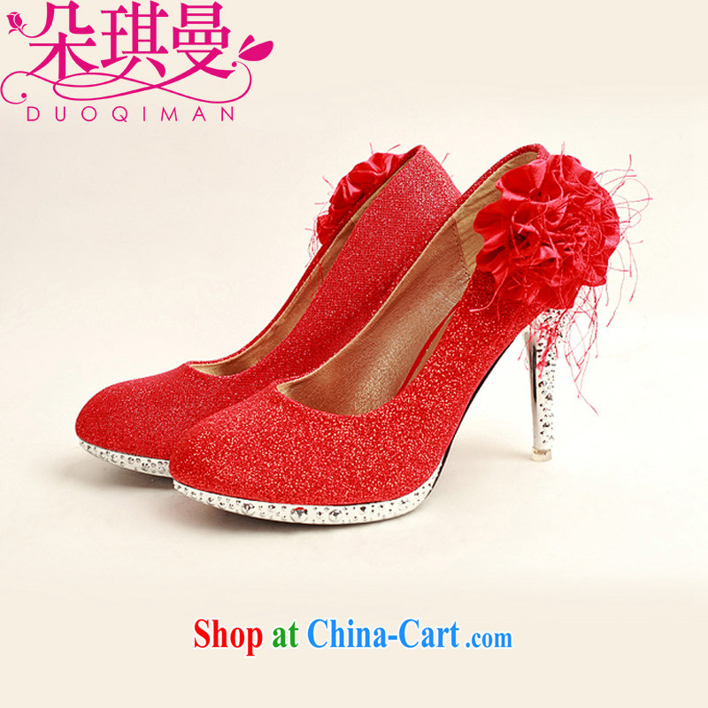 Flower Angel Cayman 2014 women shoes new, bridal shoes and wedding shoes red, round-head side flowers high-heel shoes red 39