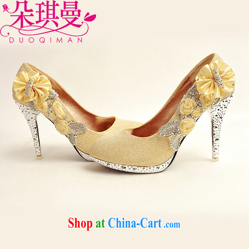 Flower Angel Cayman 2014 women shoes new, ultra-elegant water drilling bridal shoes bridal shoes gold, round head high-heel shoes gold 39