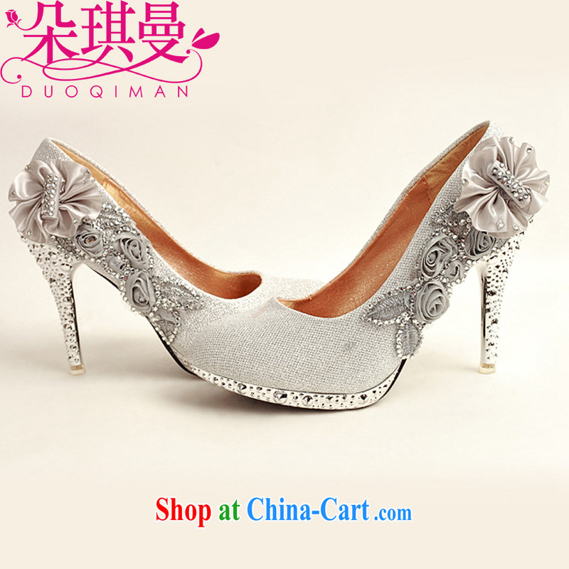 Flower Angel Cayman 2014 women shoes new, ultra-elegant water drilling bridal shoes bridal shoes silver, round head high-heel shoes silver 39