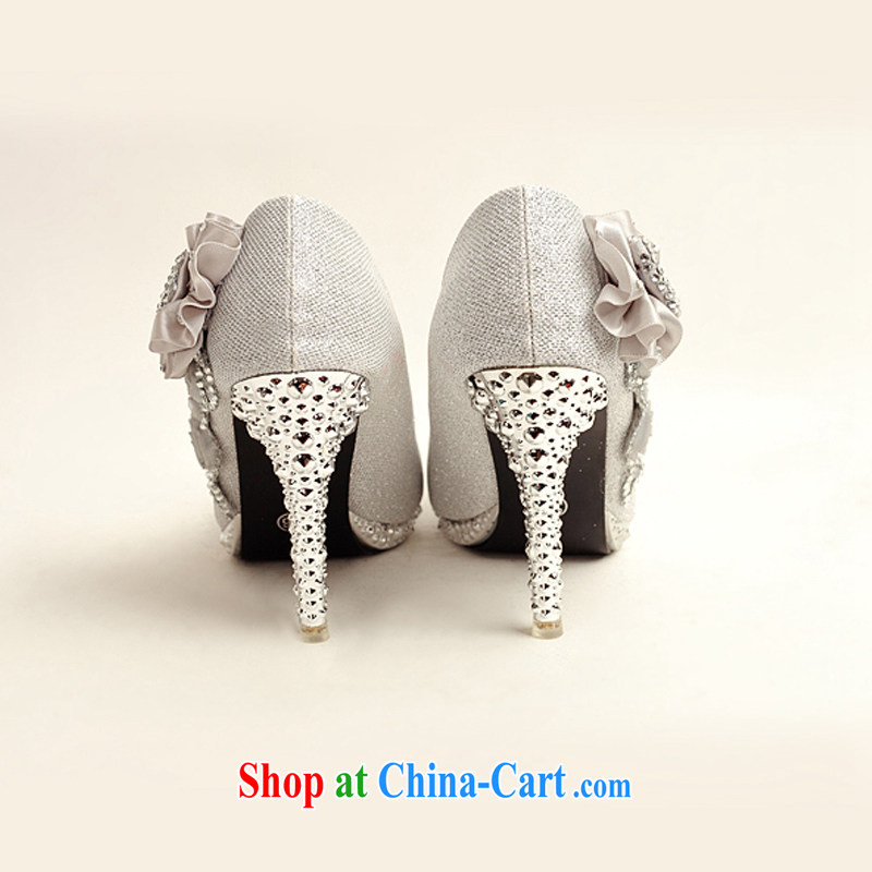 Flower Angel Cayman 2014 women shoes new, light, ultra-elegant water drilling bridal shoes bridal shoes silver, round head high-heel shoes silver 39, flower Angel (DUOQIMAN), shopping on the Internet