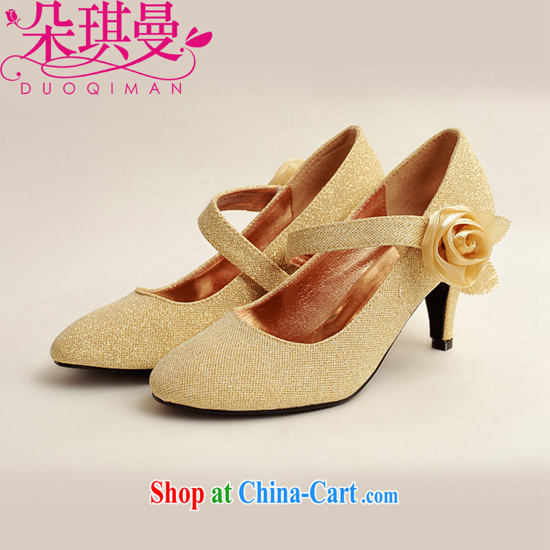 Flower Angel Cayman gold light pink, a single side gold roses bridal wedding shoes, wedding show photo shoes gold 39