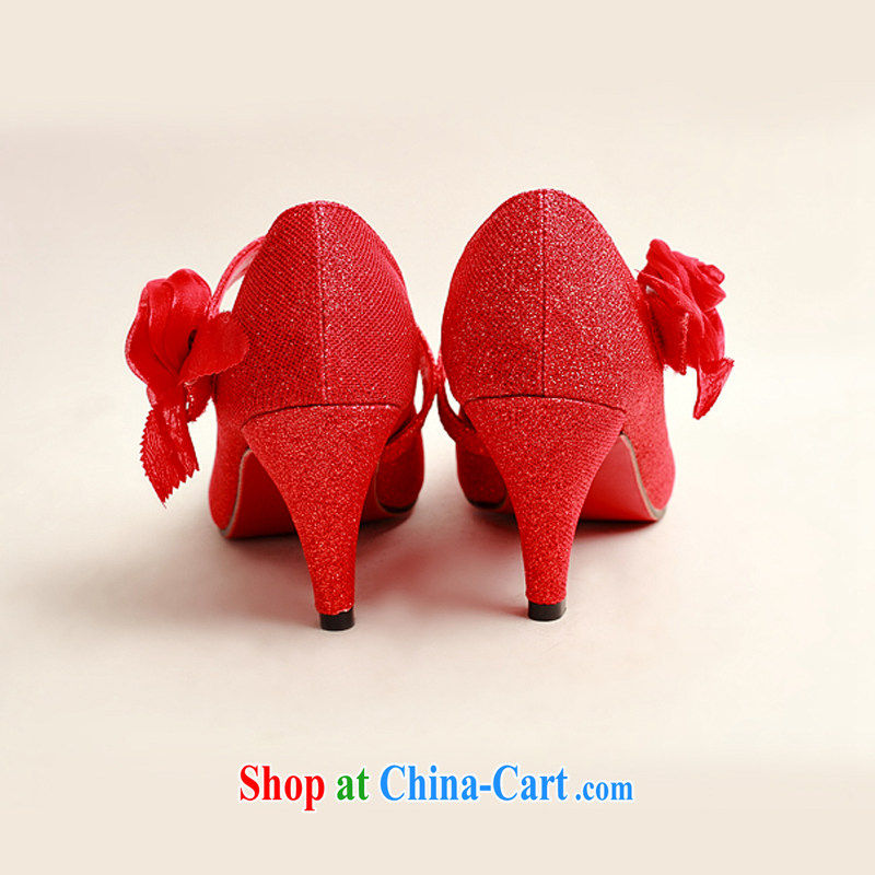 Flower Angel, new, red powder, single side red roses bridal wedding shoes, and show marriage portrait shoes red 39, flower Angel (DUOQIMAN), and shopping on the Internet