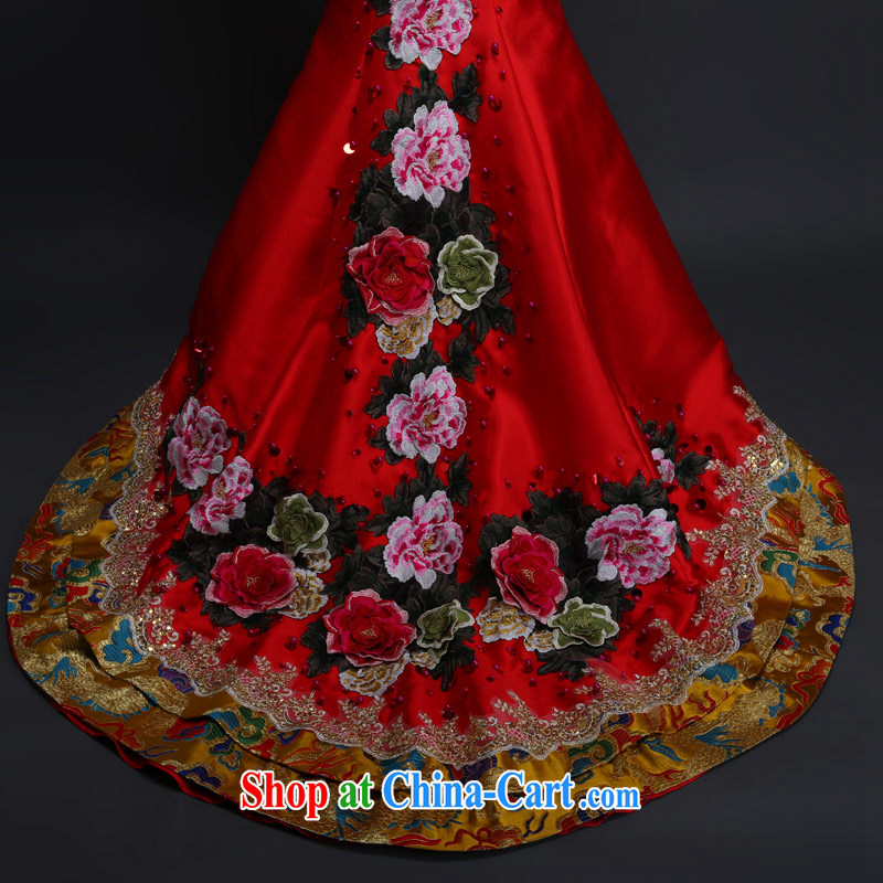Love Life retro embroidered dragon robe dress single shoulder cultivating crowsfoot dress marriages, long-tail bows service wedding red S, love life, and shopping on the Internet