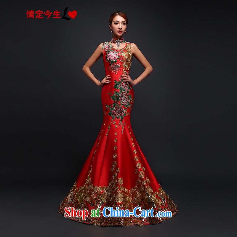 Love Of The bride's life a Field shoulder-tail bows beauty service at Merlion water drilling embroidery dress long wedding dress evening dress wedding dresses red made for a