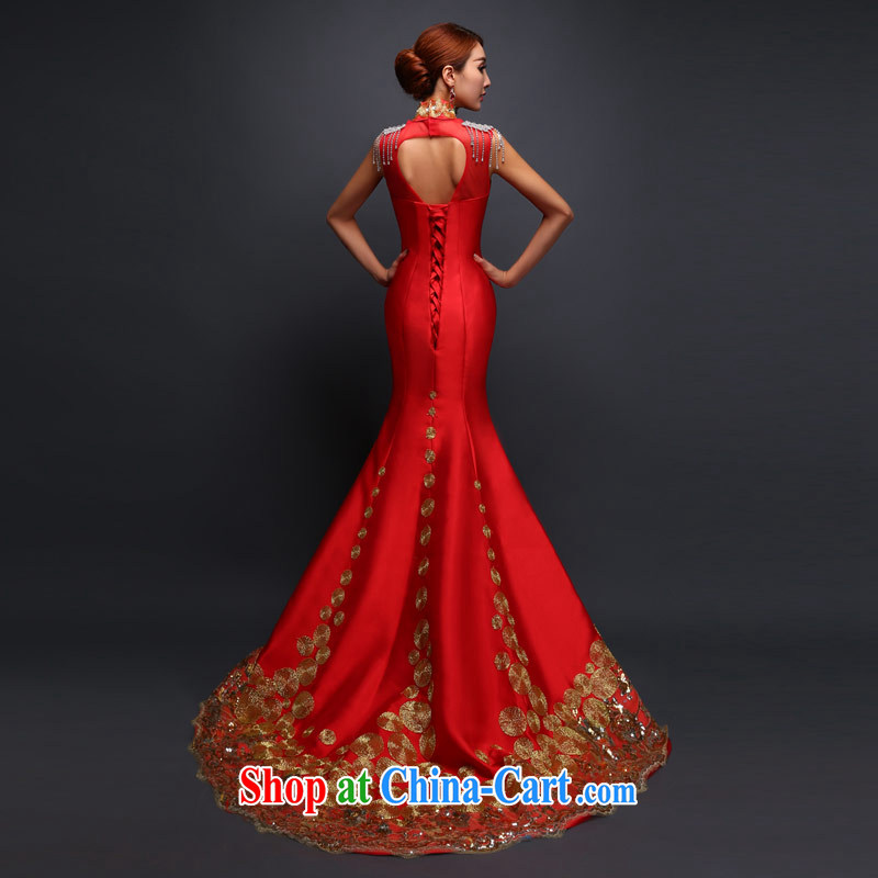 Love Of The brides life a shoulder-tail bows beauty service at Merlion water drilling embroidery dress long wedding dress Evening Dress wedding red made specifically, love life, and shopping on the Internet