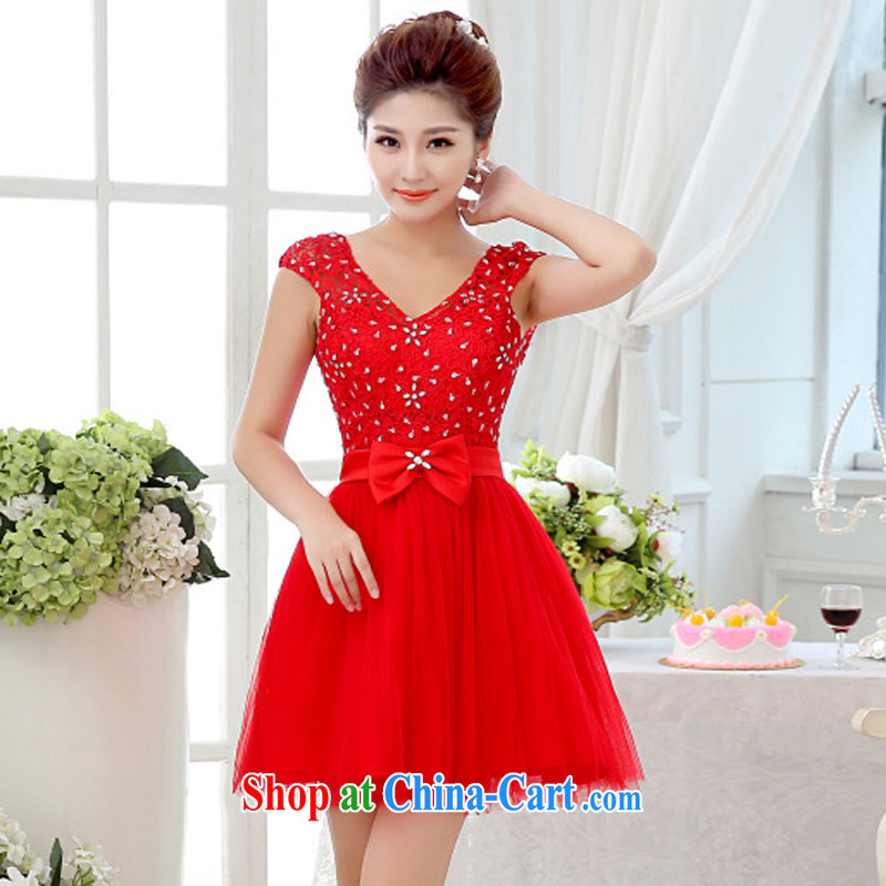 White-collar Corporation 2015 marriages shoulders red short dress style package shoulder bows service beauty bridesmaid clothing red S, white-collar Corporation, shopping on the Internet