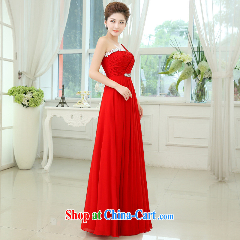 White-collar Corporation red evening dress 2015 new wedding dress single shoulder line serving toast cultivating tail, bridal wedding dress red S, white-collar Corporation, shopping on the Internet