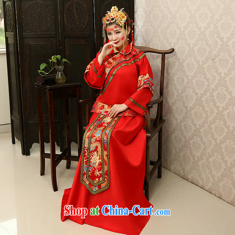 There's a retro improved Chinese wedding wedding dress bride married Yi bows clothing XS 1015 red L, it's a, shopping on the Internet