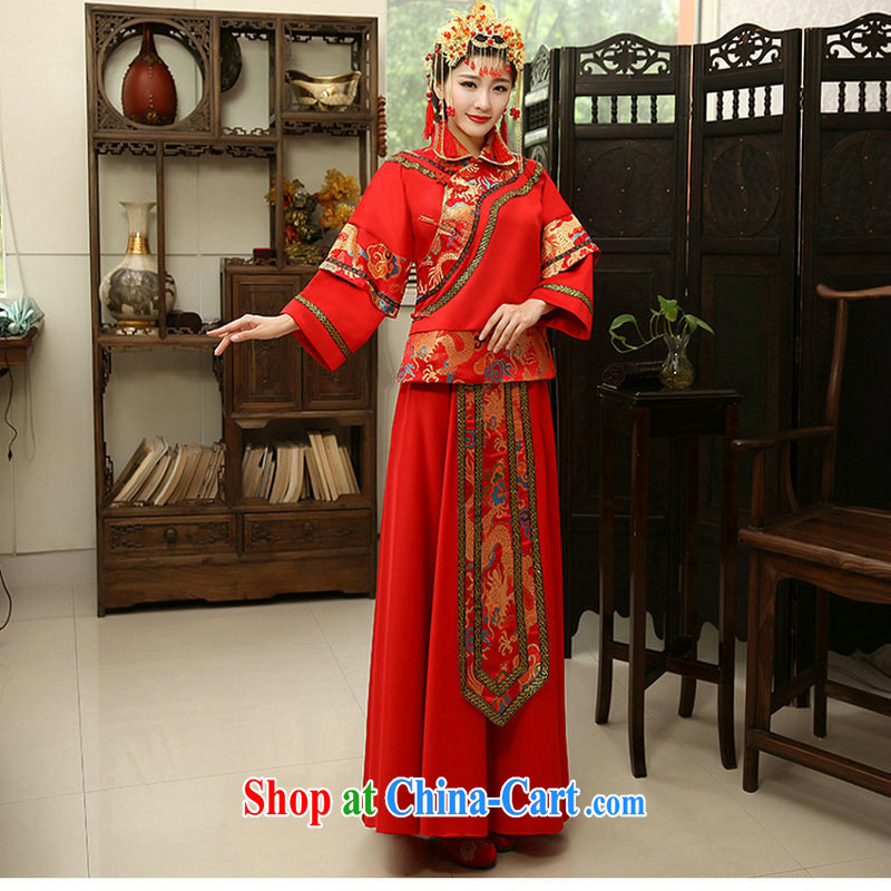 There's a retro improved Chinese wedding wedding dress bride married Yi bows clothing XS 1015 red L, it's a, shopping on the Internet
