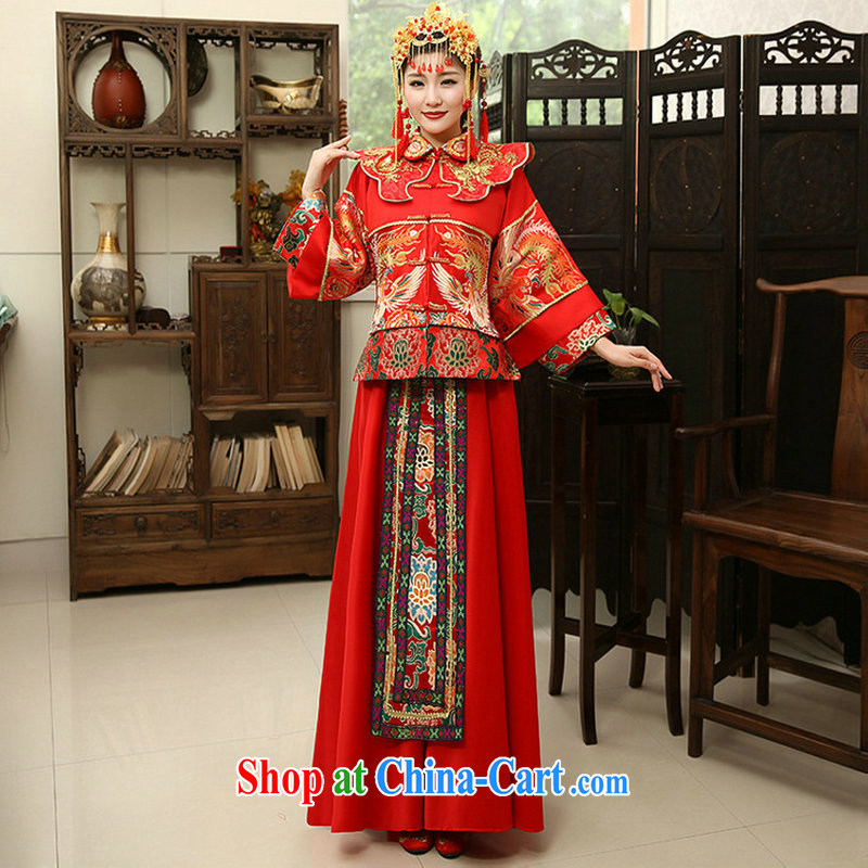 There is a bride's dress red Chinese Antique toast served long-sleeved wedding dresses-su Wo service pregnant women to wear XS 1014 red L, it's a, and shopping on the Internet