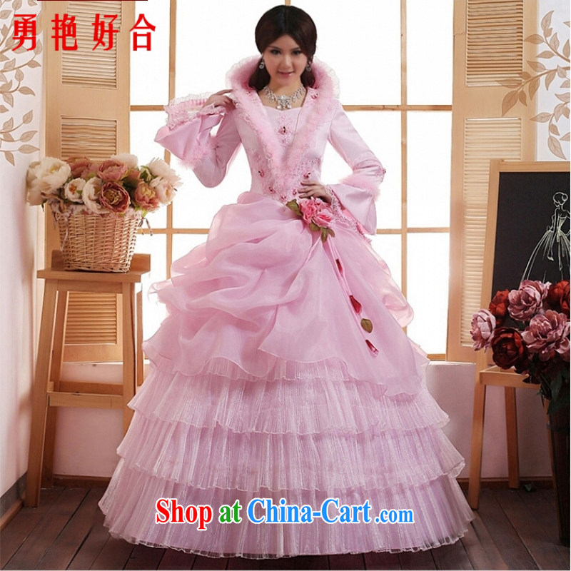 Yong-yan and autumn and winter new 2015 Korean-style winter clothes cotton wedding dresses winter long-sleeved one shoulder strap pink. size will not be returned.