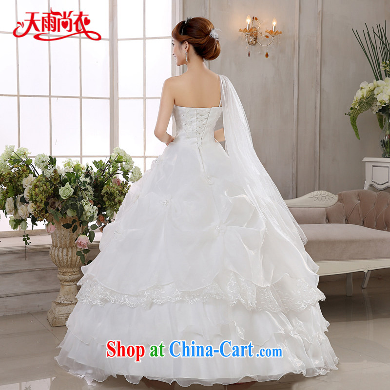 Rain is still clothing bridal 2015 marriage new white dresses and stylish high-end-style single shoulder flowers parquet drill Korean-style with wedding HS 883 white L, rain is clothing, and shopping on the Internet