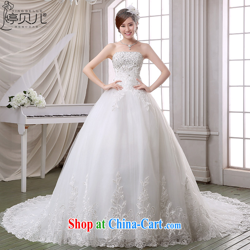 Ting Beverly wedding dresses 2015 Spring Summer fashion drill wiped chest antique lace long-tail Korean Beauty wedding dress white L