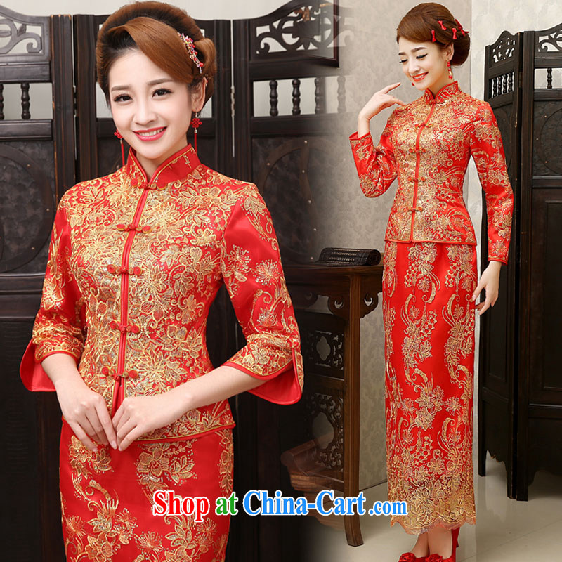 2014 new Chinese wedding dress show reel service long toast cotton clothing retro bridal dresses autumn and winter red autumn the cotton customer size will not be refunded, love so Pang, shopping on the Internet