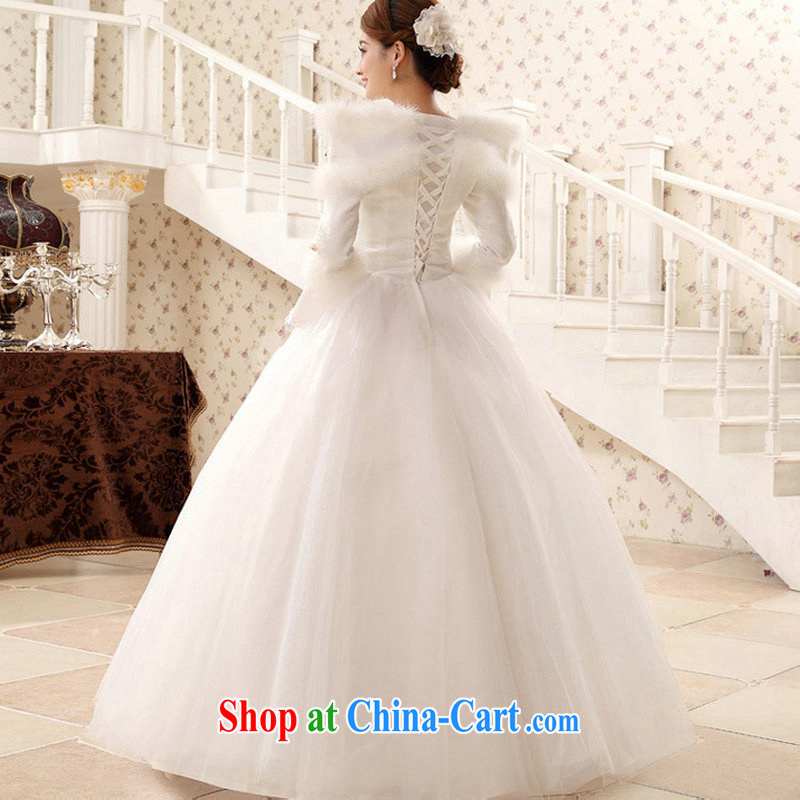 Optimize Hung-winter new long-sleeved warm wedding 20,141 field shoulder high-end marriages wedding white Princess shaggy skirts QH 5501 white XL, optimize, and shopping on the Internet