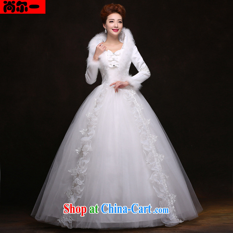 There's a winter clothes 2014 new winter wedding dresses long sleeved wool collar thick quilted wedding yf 6562 white XXL