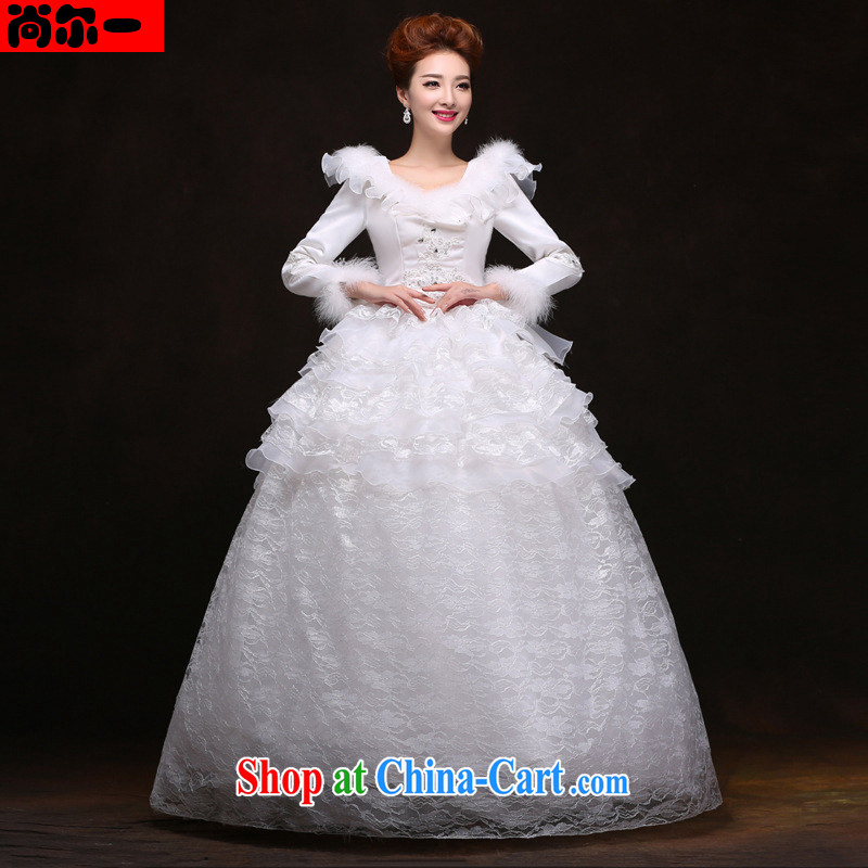 There's a female wedding dresses new 2014 winter field shoulder long-sleeved the cotton thick wedding yf 8523 white XXL