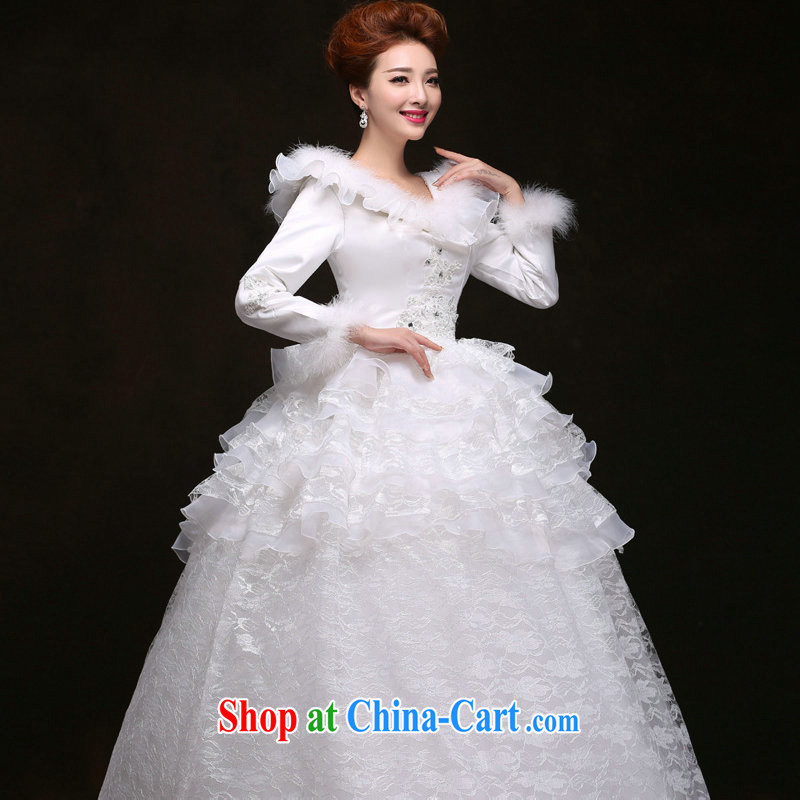 There is a female wedding dresses new 2014 winter field shoulder long-sleeved the cotton thick wedding yf 8523 white XXL, it's a, shopping on the Internet