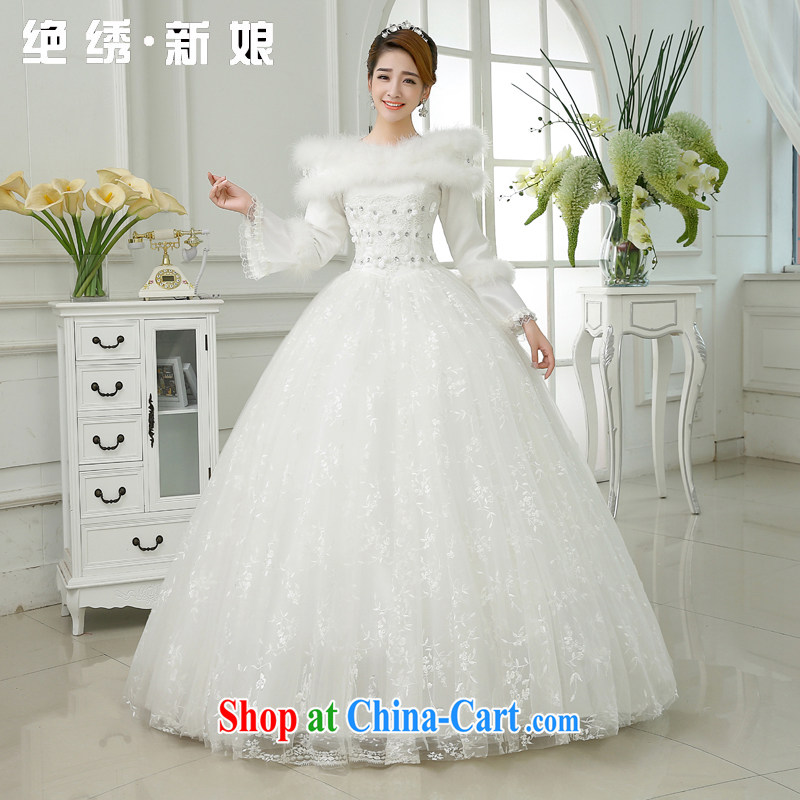 There is embroidery bridal winter clothes 2015 new marriage Korean winter long-sleeved a field base thick winter, cotton wedding white XXL code 2 feet 3 waist Suzhou shipping