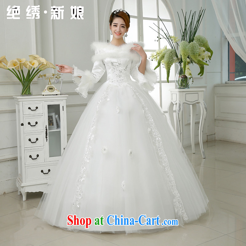 There is embroidery bridal 2015 new thick winter clothes winter marriage long-sleeved winter, lace beauty wedding white XXXL 2 feet 4 waist Suzhou shipping
