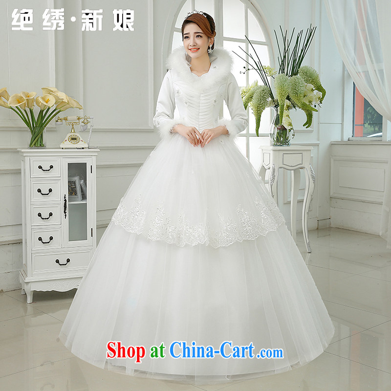 There is embroidery bridal wedding dresses new 2015 warm winter thick, gross for winter clothes bridal winter long-sleeved wedding white XXXL 2 feet 4 waist Suzhou shipping