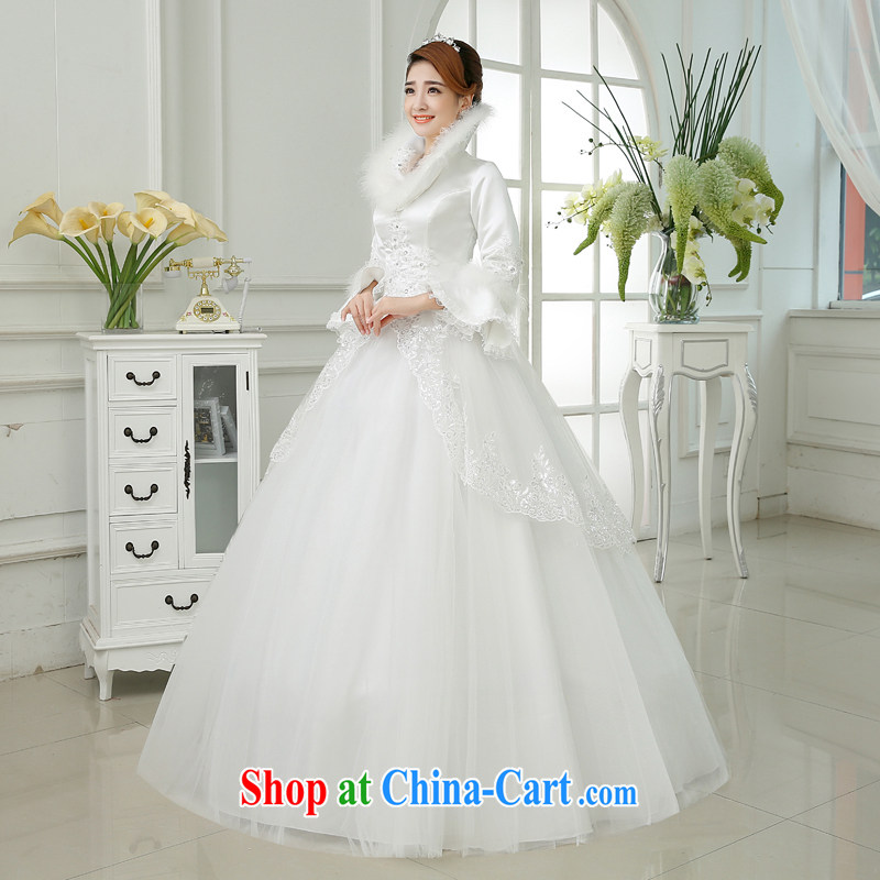 There is embroidery bridal 2015 winter new cotton wedding dresses long-sleeved wool collar lace-wood drill winter clothes zip wedding white XXXL 2 feet 4 waist Suzhou shipment and it is absolutely not a bride, shopping on the Internet