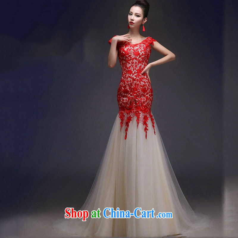 There's a wedding dresses new dual-shoulder at Merlion beauty lace long strap Evening Dress XS 5269 red XL, it's a, shopping on the Internet