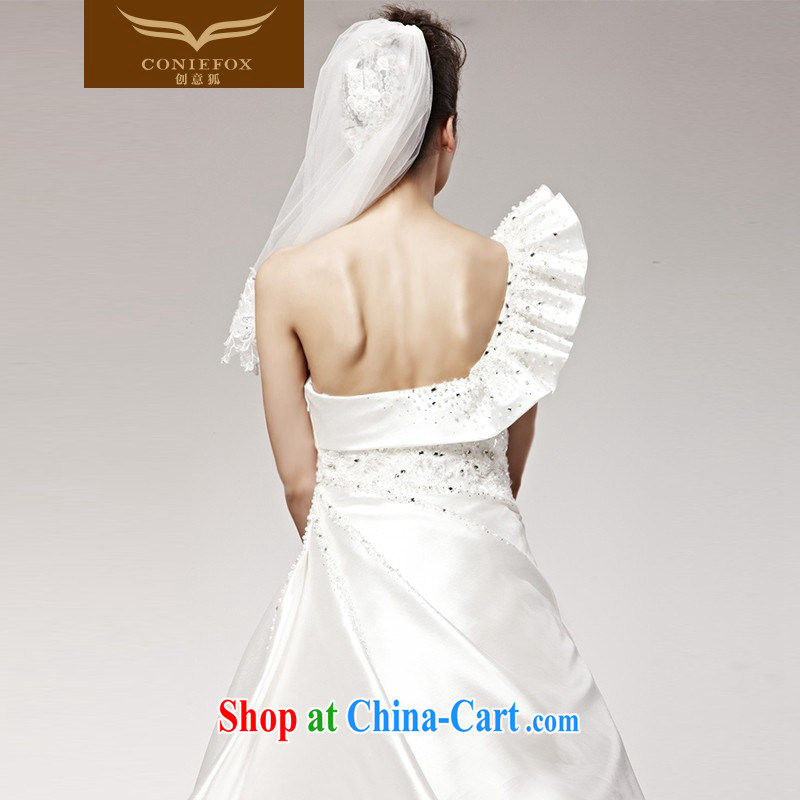 Creative Fox tailored wedding new unique three-dimensional single shoulder design wedding continental grand wedding wedding white drag and drop to wedding 90,196 white tailored to creative Fox (coniefox), shopping on the Internet