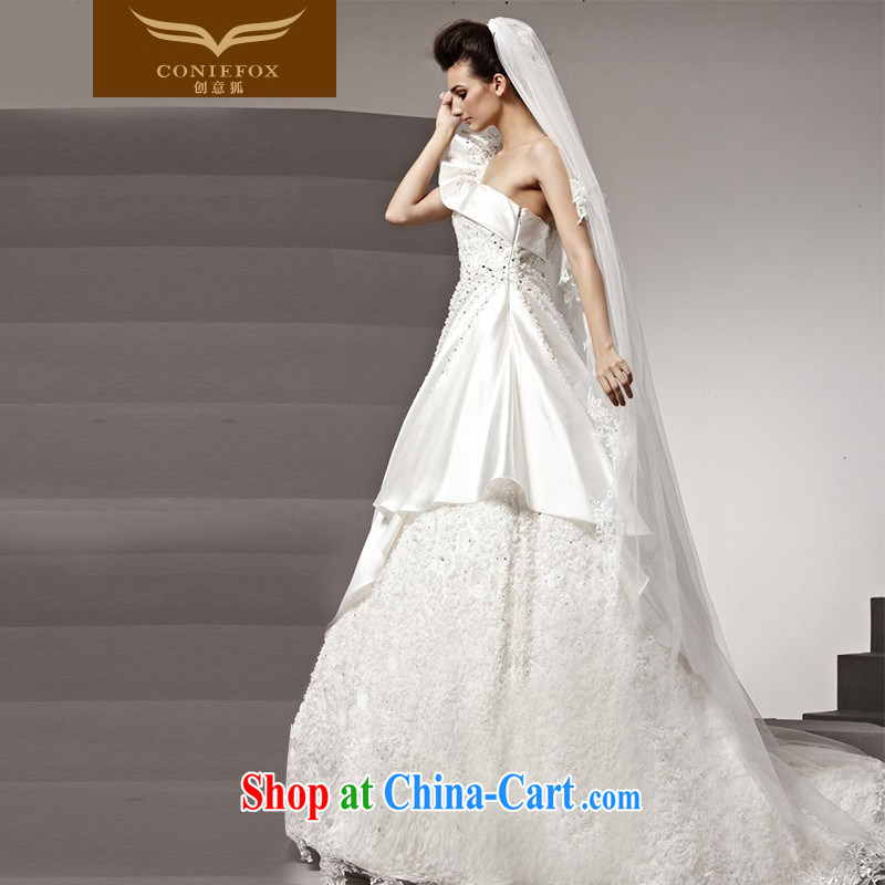 Creative Fox tailored wedding new unique three-dimensional single shoulder design wedding continental grand wedding wedding white drag and drop to wedding 90,196 white tailored to creative Fox (coniefox), shopping on the Internet