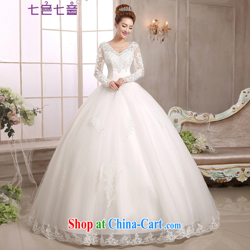 7 color 7 tone Korean version 2015 new Korean lace Princess a shoulder V collar graphics thin wedding dresses long sleeved wedding H 051 white tailored _final_