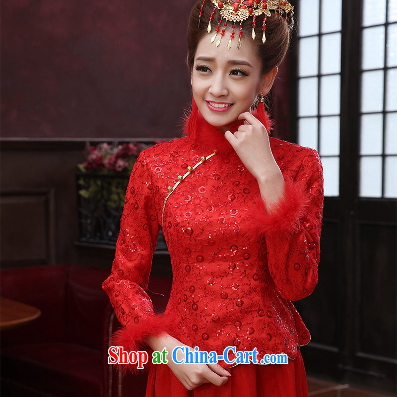 The red Chinese Winter and cotton plus Gross warm necks wedding dresses long, bridal toast serving women dresses dress Customer to size up to do not return, love so Peng, shopping on the Internet