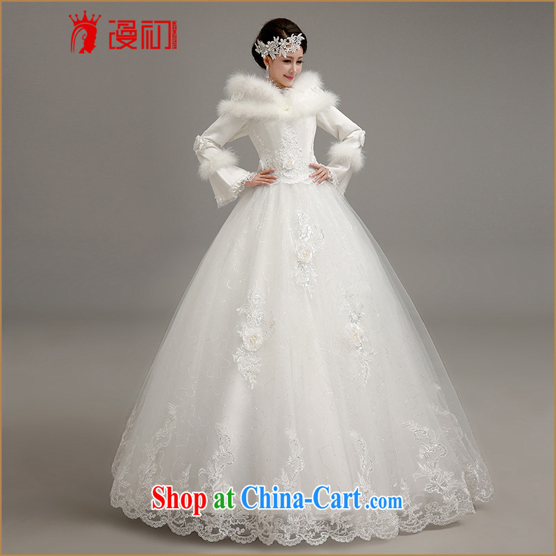 Early definition 2015 new winter graphics thin wedding thick warm winter wedding wedding dresses Korean tie with white shaggy dress wedding white M, diffuse, and shopping on the Internet