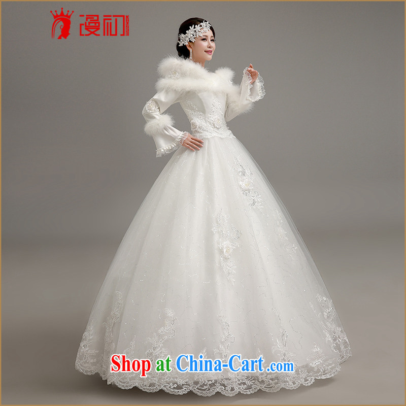 Early definition 2015 new winter graphics thin wedding thick warm winter wedding wedding dresses Korean tie with white shaggy dress wedding white M, diffuse, and shopping on the Internet